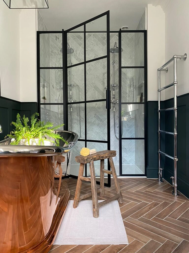 a dining room table in front of a window