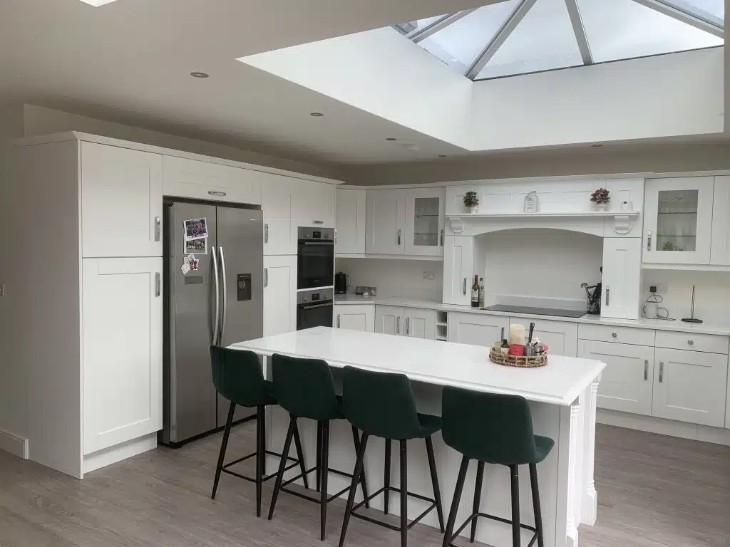 a kitchen with a table in a room